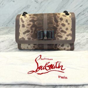 Auth CHRISTIAN LOUBOUTIN Sweet Charity Shoulder Bag in Grey / Ivory Karung